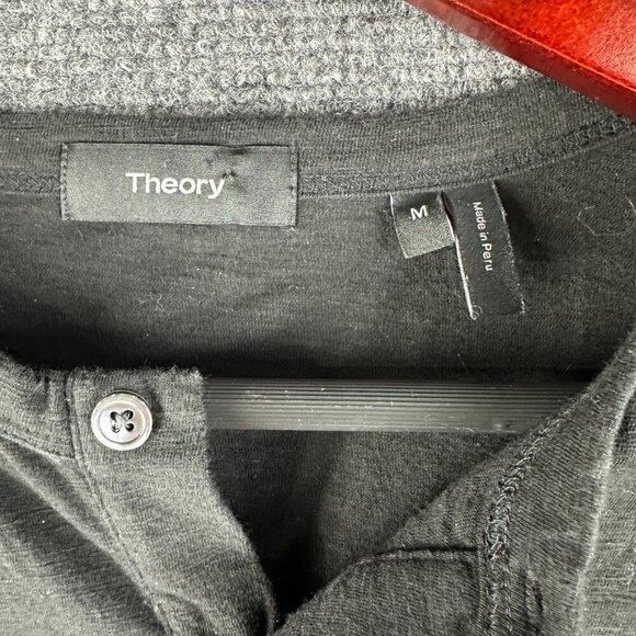 Theory Henley Mens Medium Black Cotton Knit Button Neck Long Sleeve Pullover - Picture 4 of 7